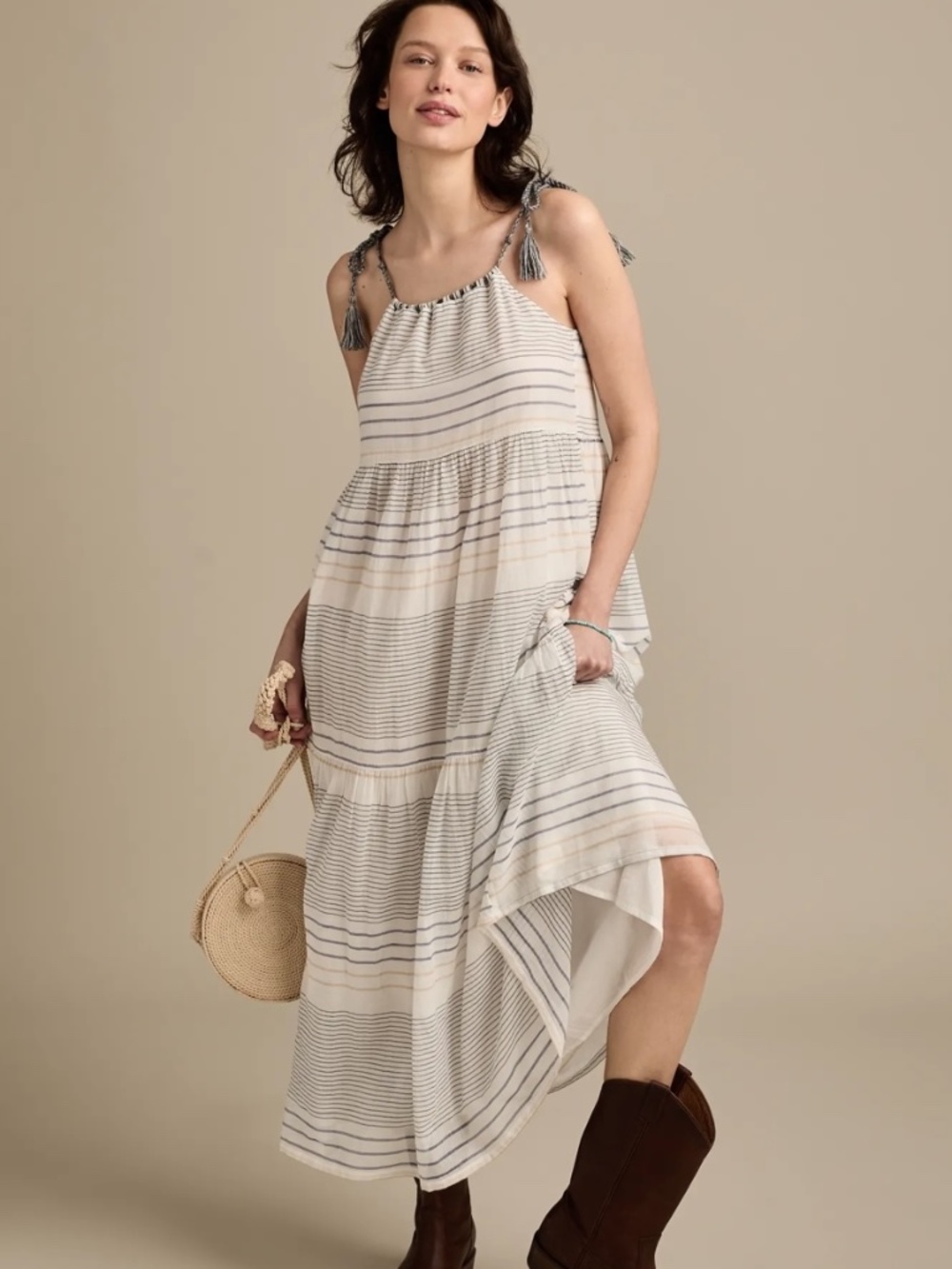Lucky Brand Striped Novelty Tiered Maxi Dress - Small
